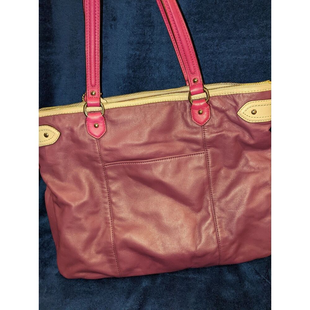Coach Daisy Spectator Leather Emma Tote Purple Color block Handbag